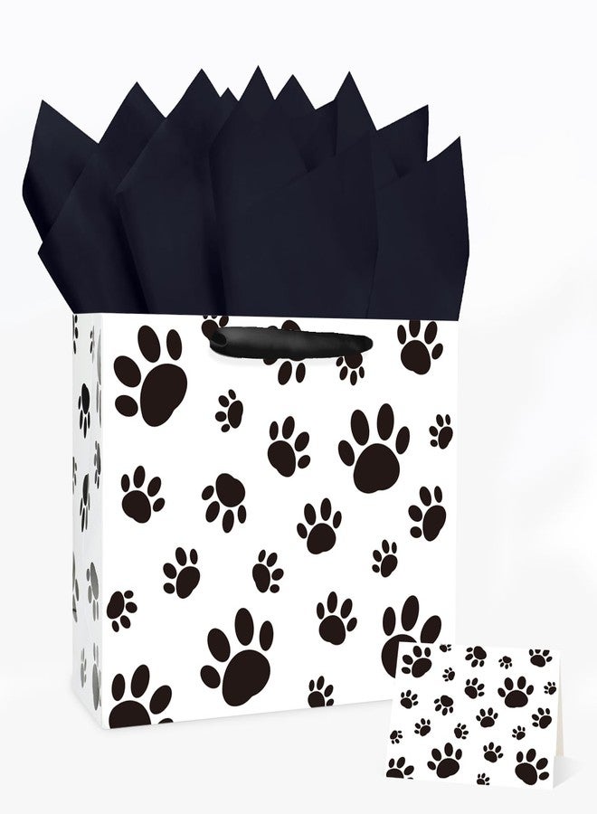 MUNILAIL 13 Inches Paw Gift Bag Large Gift Bag with Handle Tissue Paper and Greeting Card for Kids Birthday Party Baby Shower Paper Gift Bag - Image 1